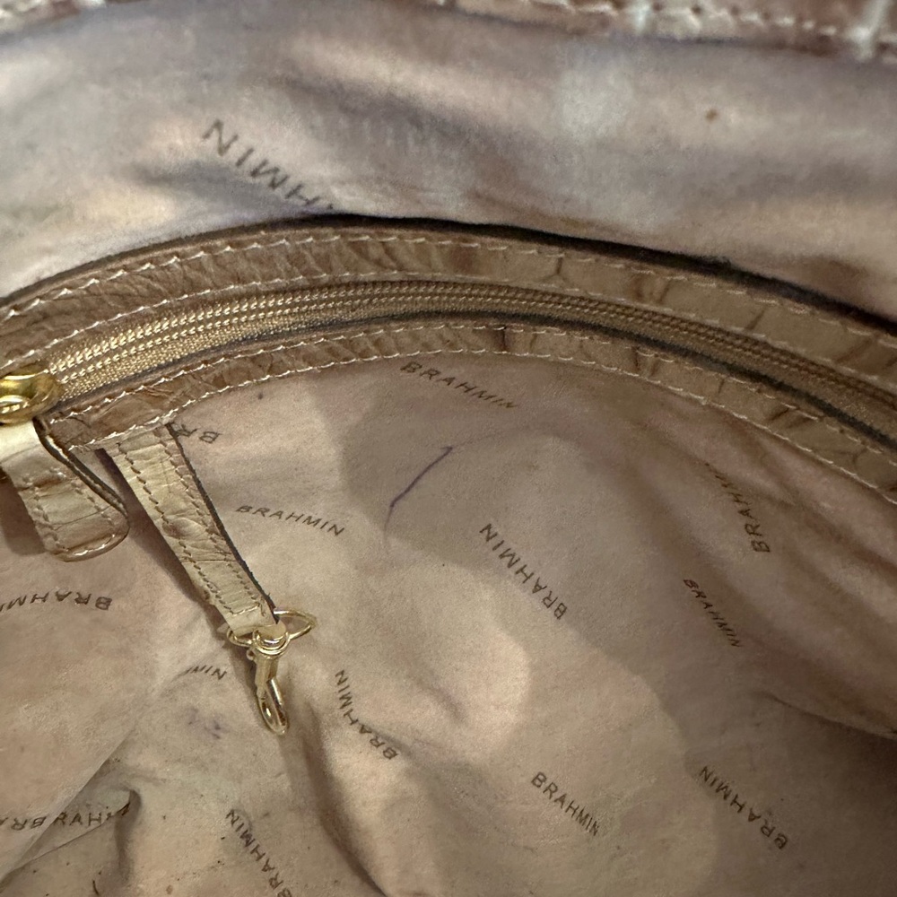 Brahmin Beige and Brown Croc-Embossed Shoulder Bag with Gold Hardware - Picture 5 of 6